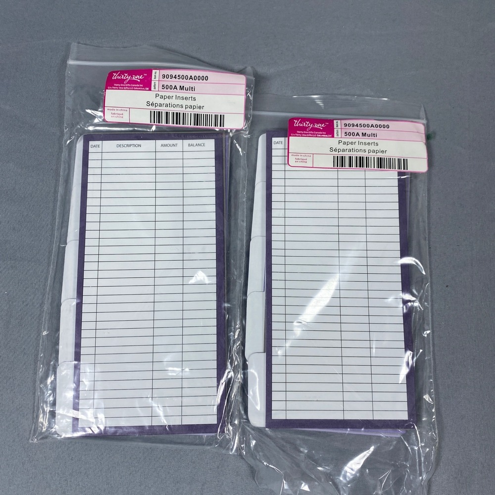 Thirty-One‎ Paper Inserts for Coupon Clutch Organizer Budget Tracker 2 Packs